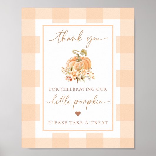 Peach Gingham Een beetje pompoen Baby shower gunst Poster (Voorkant)