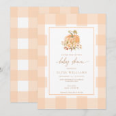 Peach Gingham Een beetje pompoen Baby shower Kaart (Voorkant / Achterkant)