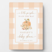 Peach Gingham Een beetje pompoen Baby shower Welko Fotoplaat (voorkant)