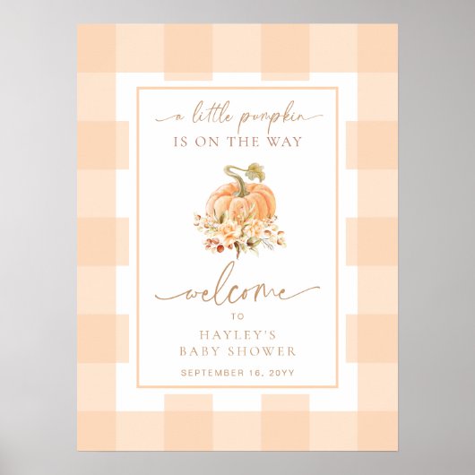 Peach Gingham Een beetje pompoen Baby shower Welko Poster