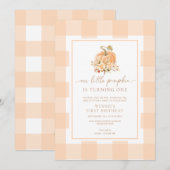 Peach Gingham Een beetje pompoen Eerste Verjaardag Kaart (Voorkant / Achterkant)