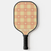Peach Gingham Heart Pattern, Cute Kawaii Checkered Pickleball Paddle (Voorkant)