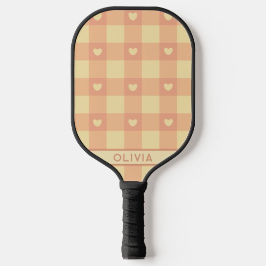 Peach Gingham Heart Pattern, Cute Kawaii Checkered Pickleball Paddle (Voorkant)