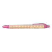 Peach Gingham Heart Pattern, Cute Kawaii Checkered Zwarte Inkt Pen (Bovenkant)