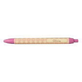 Peach Gingham Heart Pattern, Cute Kawaii Checkered Zwarte Inkt Pen (Voorkant)