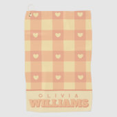 Peach Gingham Heart Pattern, Schattige Kawaii Geru Golfhanddoek (Voorkant)