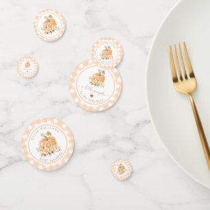 Peach Gingham Herfst Een beetje pompoen is op de w Confetti