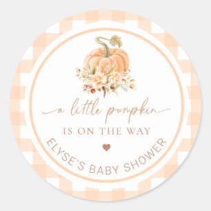 Peach Gingham Herfst Een beetje pompoen is op de w Ronde Sticker