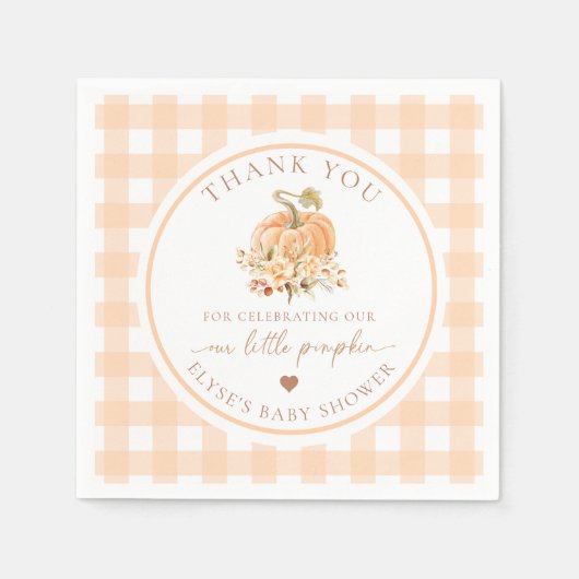 Peach Gingham Herfst vieren onze kleine pompoen Servet (Voorkant)