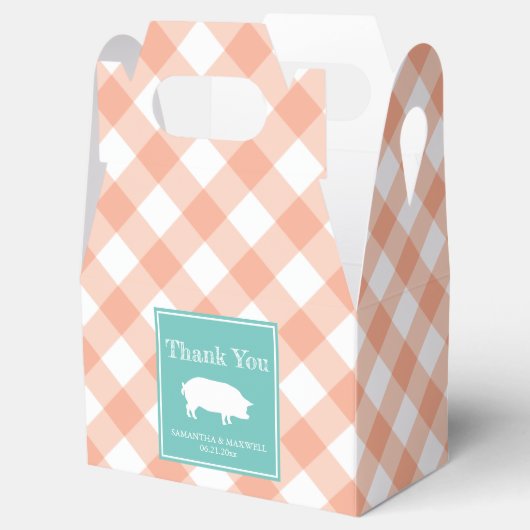 Peach Gingham Pig Roast Favor Box Bedankdoosjes (Geopend)