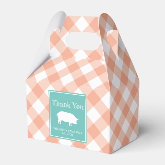 Peach Gingham Pig Roast Favor Box Bedankdoosjes (Voorkant Zijde)