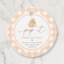 Peach Gingham pompoen Pop het als ze Poppen Bedankjes Labels