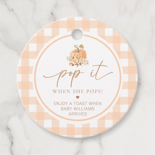 Peach Gingham pompoen Pop het als ze Poppen Bedankjes Labels (Voorkant)