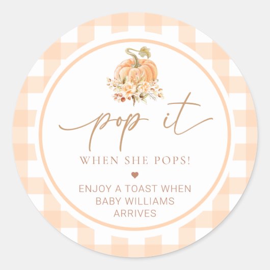 Peach Gingham pompoen Pop het als ze Poppen Ronde Sticker (Voorkant)