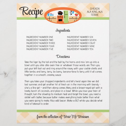 Peach gingham retro keukenrecept multomap inser... (Voorkant)