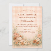 Peach Gingham Western Floral Baby Shower Kaart (Voorkant)