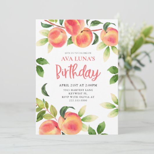 Peach Girl Birthday Party Invitation Kaart (Staand voorkant)