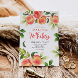 Peach Girl Birthday Party Invitation Kaart