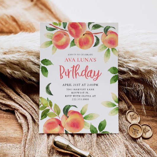 Peach Girl Birthday Party Invitation Kaart