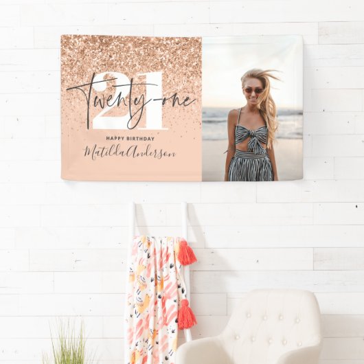 Peach girly modern glitter chic 21-jarig decor spandoek (Insitu)