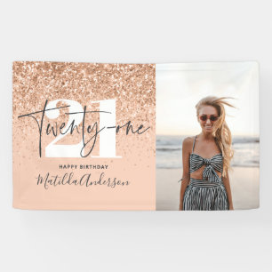 Peach girly modern glitter chic 21-jarig decor spandoek