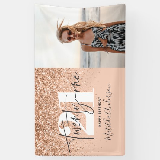 Peach girly modern glitter chic 21-jarig decor spandoek (Verticaal)