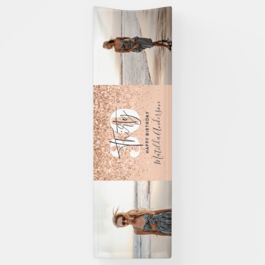 Peach girly moderne glitter chic 30 foto verjaarda spandoek (Verticaal)
