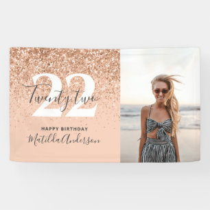 Peach giro modern glitter chic verjaardagdecor spandoek