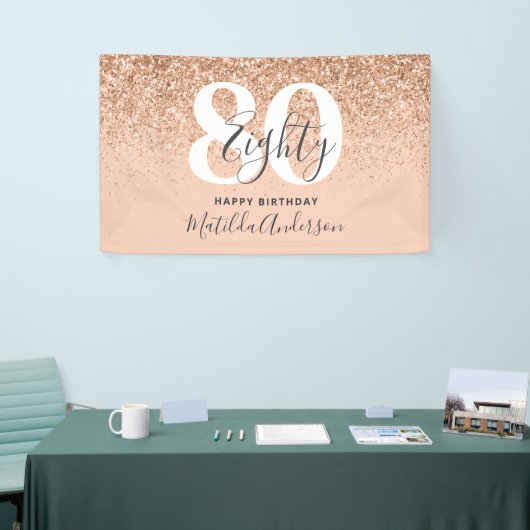 Peach giro modern glitter chic verjaardagdecor spandoek (Beurs)