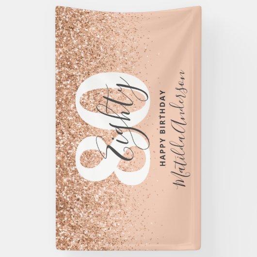 Peach giro modern glitter chic verjaardagdecor spandoek (Verticaal)