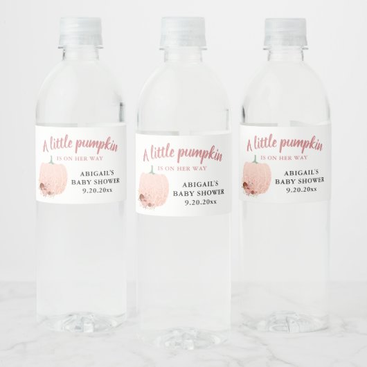 Peach Glitter Baby shower Een kleine pompoen Waterfles Etiket (Flessen)