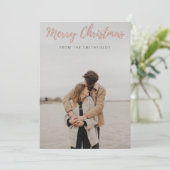 Peach Glitter Couple Merry Kerstmis Feestdagenkaart (Staand voorkant)