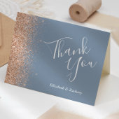 Peach Glitter Dusty Blue Wedding Bedankt Kaart