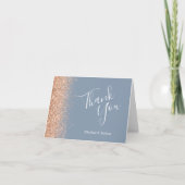 Peach Glitter Dusty Blue Wedding Bedankt Kaart (Voorkant)