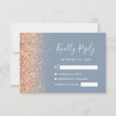 Peach Glitter Dusty Blue Wedding RSVP Kaartje (Voorkant)