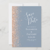 Peach Glitter Edge Dusty Blue Bewaar de datum Aankondiging (Voorkant)