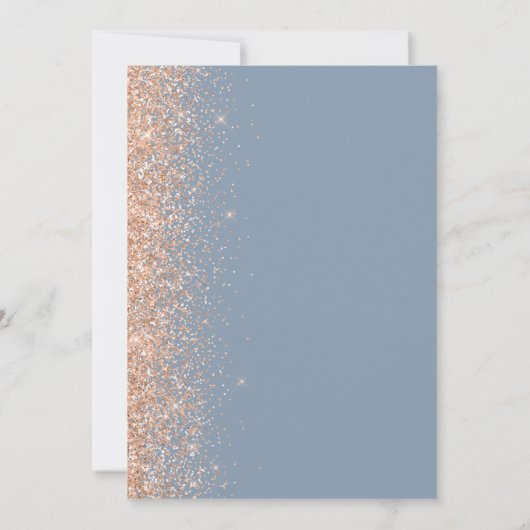 Peach Glitter Edge Dusty Blue Bewaar de datum Aankondiging (Achterkant)