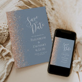 Peach Glitter Edge Dusty Blue Bewaar de datum Aankondiging