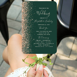 Peach Glitter Edge Emerald Green Wedding Programma Handwaaier