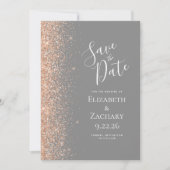 Peach Glitter Edge Gray Save the Date Aankondiging (Voorkant)