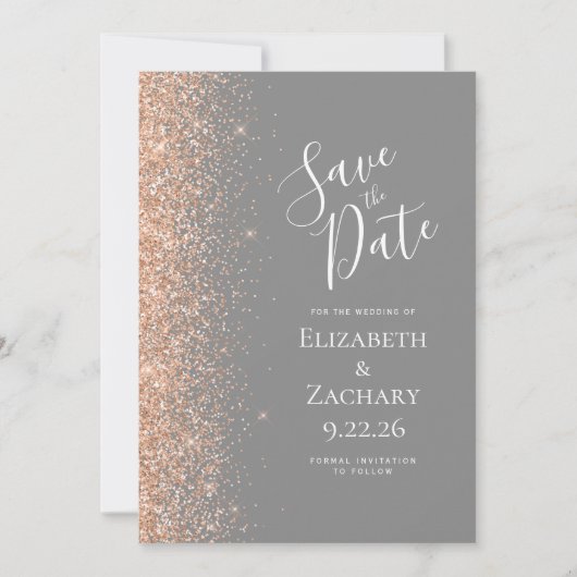 Peach Glitter Edge Gray Save the Date Aankondiging (Voorkant)