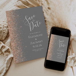 Peach Glitter Edge Gray Save the Date Aankondiging