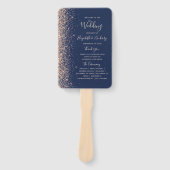 Peach Glitter Edge Marine Blauw Trouwprogramma Handwaaier (Voorkant)