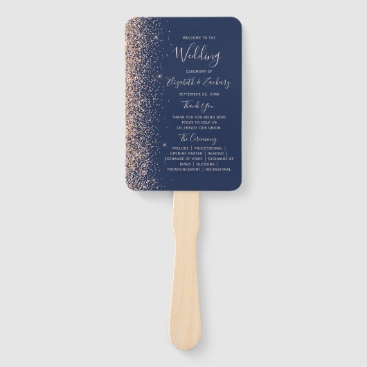 Peach Glitter Edge Marine Blauw Trouwprogramma Handwaaier (Voorkant)