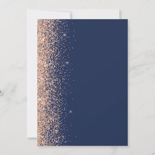 Peach Glitter Edge Navy Blue Bewaar de datum Aankondiging (Achterkant)