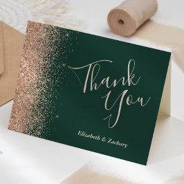 Peach Glitter Emerald Green Wedding Bedankt Kaart