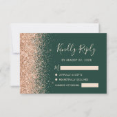 Peach Glitter Emerald Green Wedding RSVP Kaartje (Voorkant)