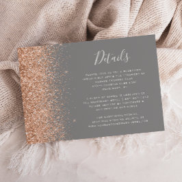 Peach Glitter Gray Wedding Details Informatiekaartje
