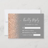 Peach Glitter Grey Wedding RSVP Kaartje (Voorkant)