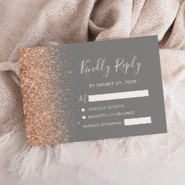 Peach Glitter Grey Wedding RSVP Kaartje